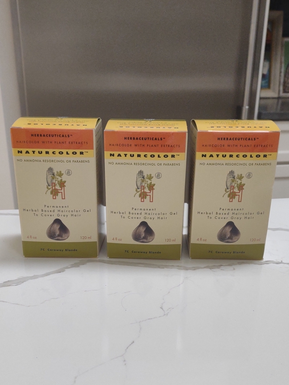3 Herbaceuticals Naturcolor Hair Dye Herbal based 7C Caraway Blonde New, Sealed.